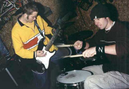 (From left) Andy S. on guitar and Josh on drums during one of the band's first practices